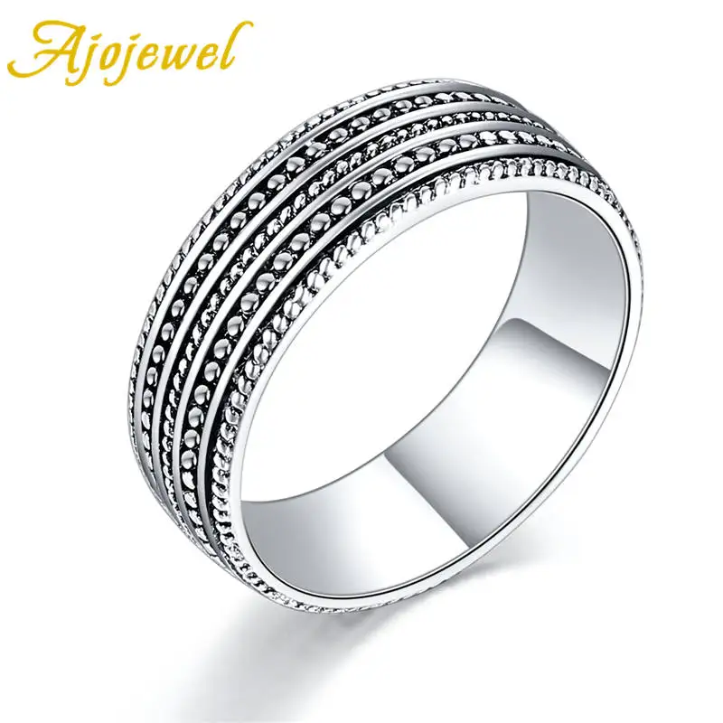 Ajojewel, Размер 6,5-9, винтажное мужское кольцо, панк-рок, аксессуары, классика, древнее посеребренное кольцо для мужчин, новинка - Цвет основного камня: Черный