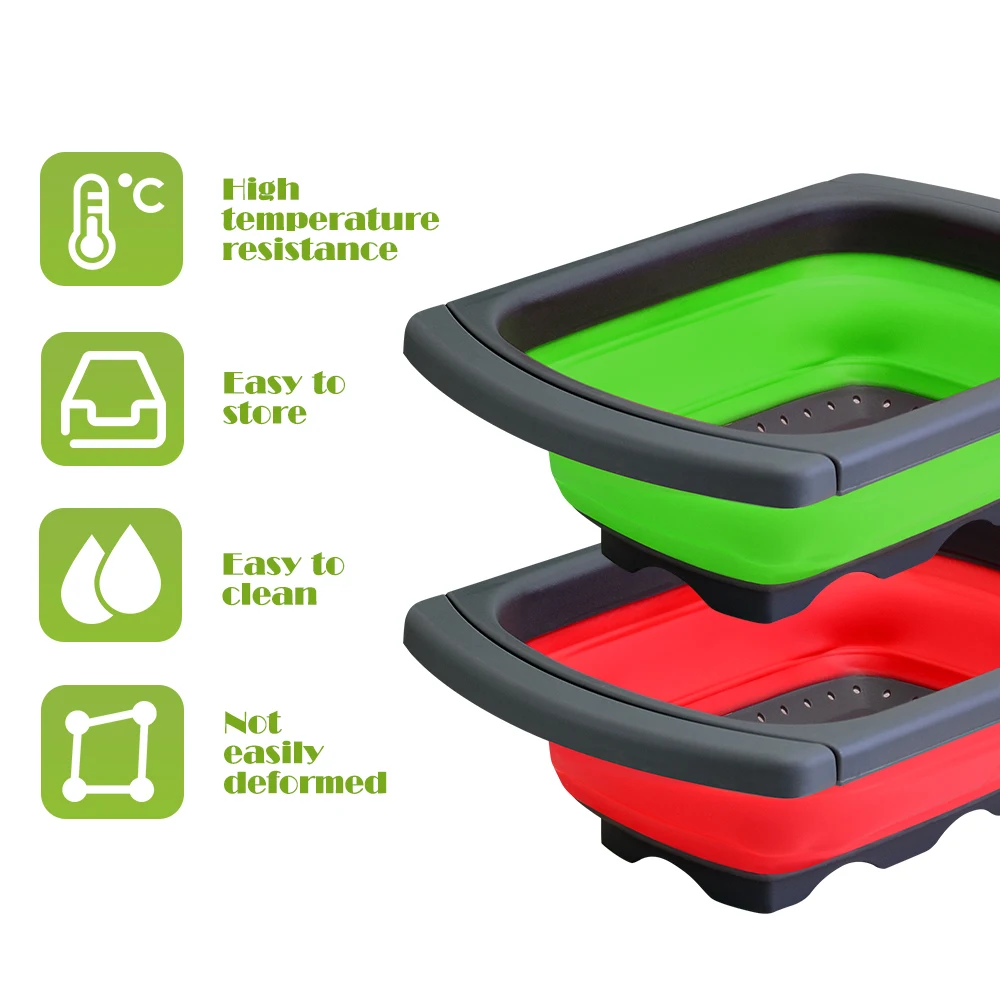 

XYj Square Silicone Drain Basket Collapsible Colanders Foldable Retractable Kitchen Organizer Fruit Vegetable Baskets Strainers
