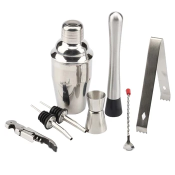 

8Pcs/Set Stainless Steel Cocktail Shaker Mixer Wine Martini Boston Shaker For Bartender Drink Party Bar Tools Kit