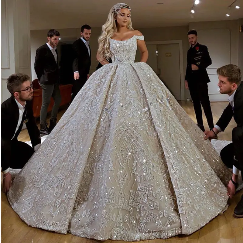 Роскошное бальное платье с бисером Robe De Mariee свадебное в Дубае глубоким вырезом и