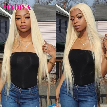 

Middle Part 613 Honey Blonde Remy Brazilian Straight Lace Front Human Hair Wig 10 - 28 inch 1B 613 Ombre Frontal Wigs For Women