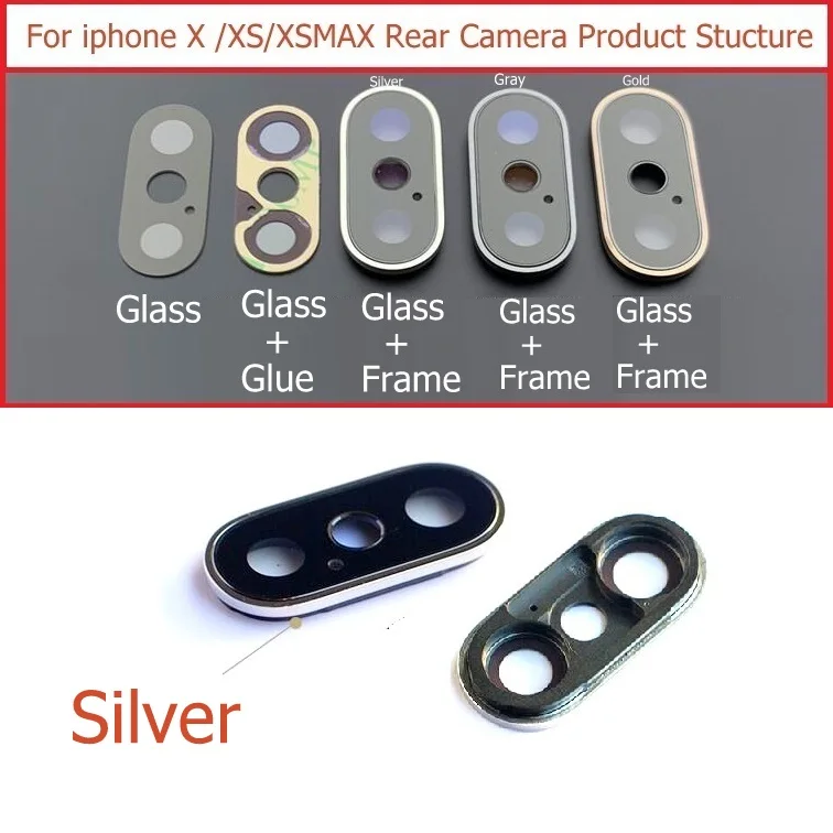 For iXs Max Silver Задняя Задняя стеклянная крышка для объектива камеры с держателем рамы для iPhone 6 6S 7 8 Plus X Xr Xs Max объектив камеры+ детали рамы - Цвет: For iXs Max Silver