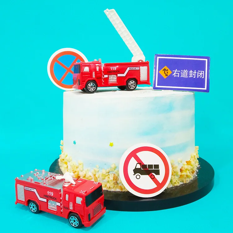 Construction Road Sign Cake Tooper Road Traffic Model Simulation Traffic Light Cake Insert Card Birthday Kids Party Decor