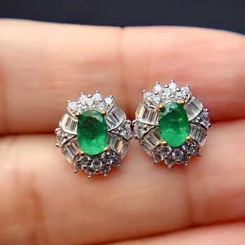 

elegant Sun flower geometry natural green Emerald stud earrings Natural gemstone earrings S925 silver women party gift jewelry