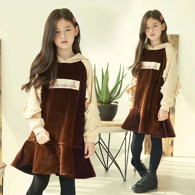 Зимние платья для девочек; Новинка года; бархатные плотные модные платья в стиле пэчворк для маленьких девочек; свободное Повседневное платье для девочек