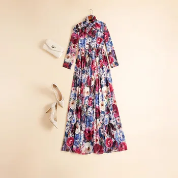 

2020 Spring and Summer Fashion Elegant New Women's Elegant Slim Full Dresses Printed Lace-up Holiday Dress