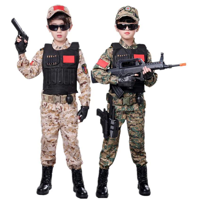 

Boy Scouts Army Military Uniform Children Cosplay Solider Hallowen carnival AUU Tactical Combat Costome Jungle Training Team Set