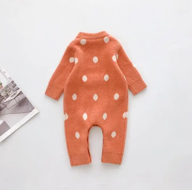 New Style Babys Girls Boys Dots Knitted Romper Cotton Autumn Winter Babys Jumpsuit 6-24 Month PQ43