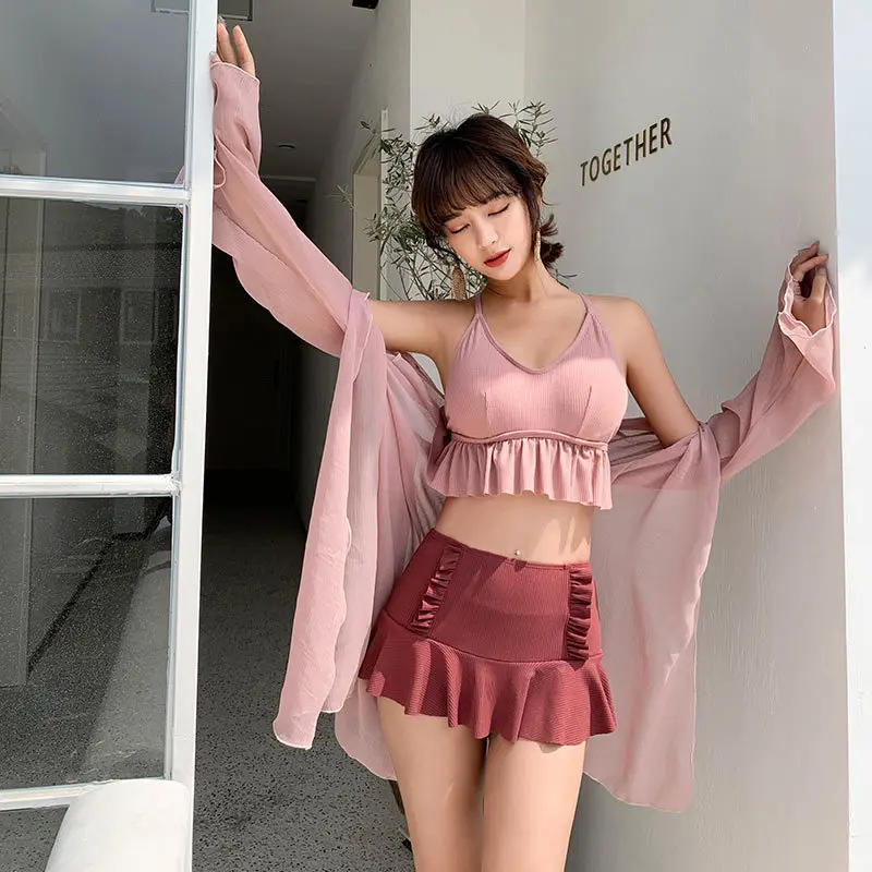 

Bathing Suit Women's INS-Style Cute Japanese-style Hot Springs-Three-piece Set Conservative Belly Covering Slimming Split Type B