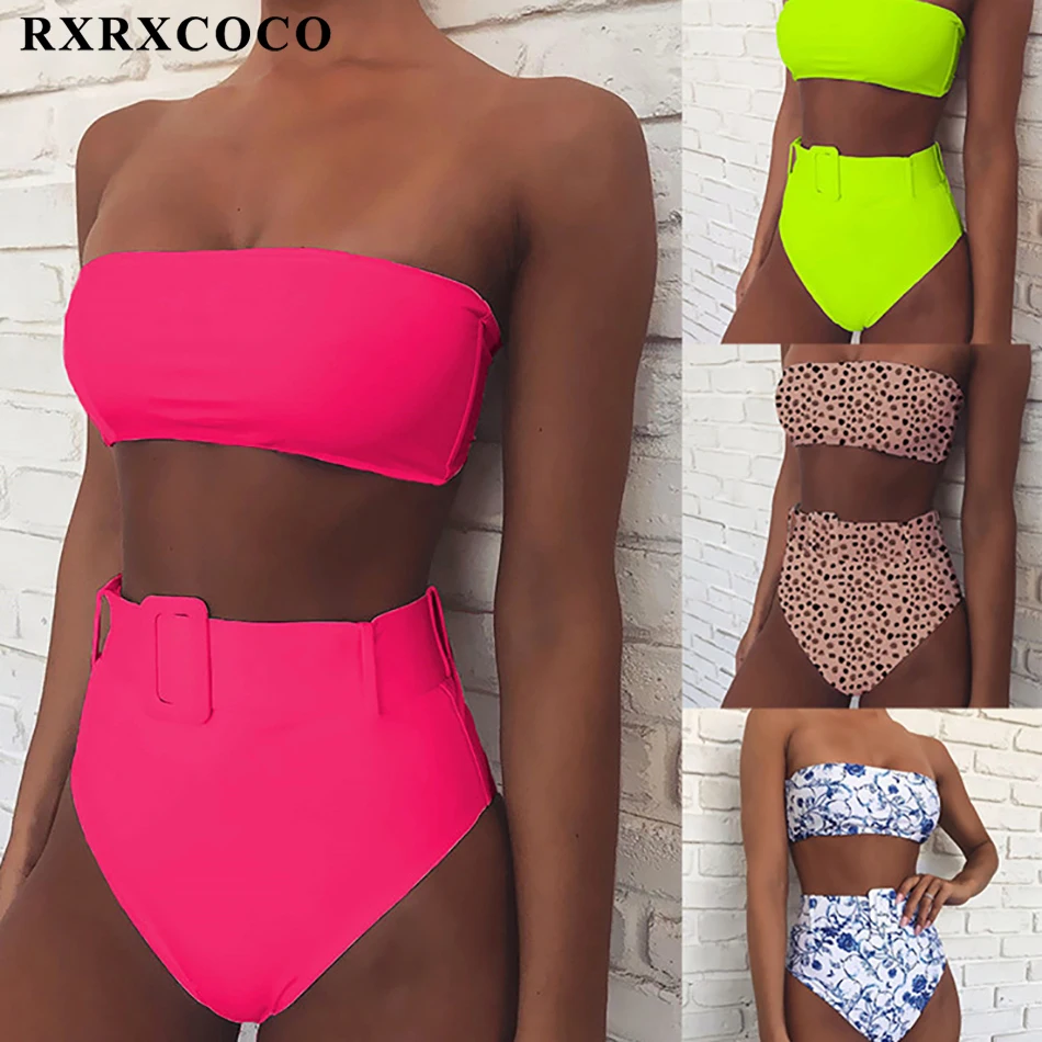 

RXRXCOCO Bikini 2019 Swimsuit Swimwear Bandeau Pad Women High Waist Bikini Set Push Up Sexy Bathing Suit Female Summer Beachwear