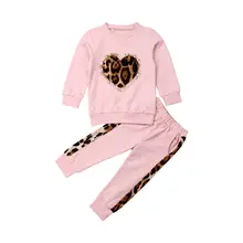 Зимняя одежда для маленьких девочек 1-6 лет леопардовые Топы Длинные штаны спортивный костюм