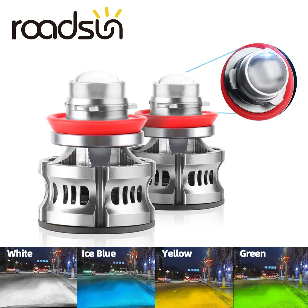 roadsun 2Pcs Car Laser H8 H11 LED Light Bulb Project Lens Headlight Projector Fog Lights Automotive 12V 24V Driving Running Lamp |