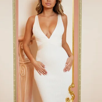 

Sexy Lady Night Club Midi Pencil Dress Women Elegant Spaghetti Strap Bandage Backless Plus Size Evening Party Dresses