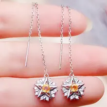 Натуральный настоящий цитрин пять звезд стиль Висячие серьги 925 стерлингового серебра ювелирные украшения 0.15ct* 2шт драгоценный камень# R982811