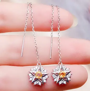 

Natural real citrine five star style drop earring Free shipping 925 sterling silver Fine jewelry 0.15ct*2pcs gemstone #R982811