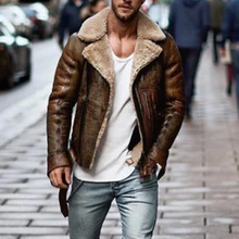 CYSINCOS Mens Leather Jackets Male Motorcycle Jacket PU Business Casual Thick Warm Fur Collar Winter Faux Biker Coats Windproof