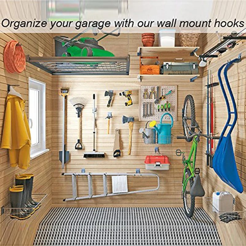 5 Pack Utility Hooks Wall Mount Tool Holder U-Hooks for Home Garage Storage Organizer Garden Tools Black