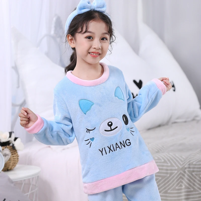 WAVMIT, осенне-зимняя детская флисовая Пижама, комплект, теплая фланелевая одежда для сна, домашняя одежда для девочек, Коралловая флисовая Пижама для мальчика, домашняя одежда - Цвет: R P lan se xiong