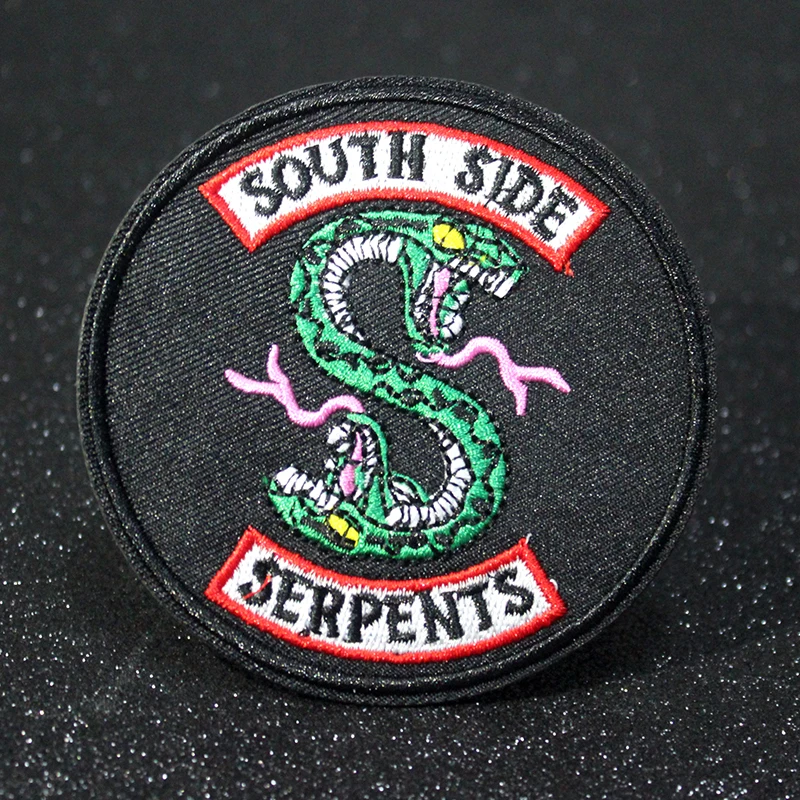 

DIY Riverdale South Side Serpents Embroidery Iron On Patches For Clothing Green Double-headed Snake Patches Punk Patch Stickers