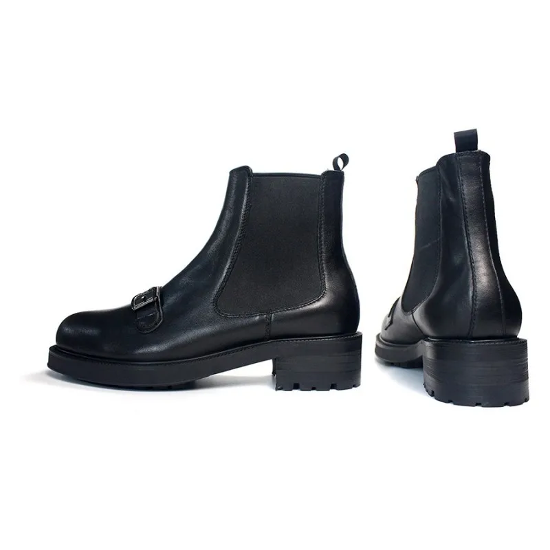 Men Slip-on Round Toe Genuine Leather Ankle Boots