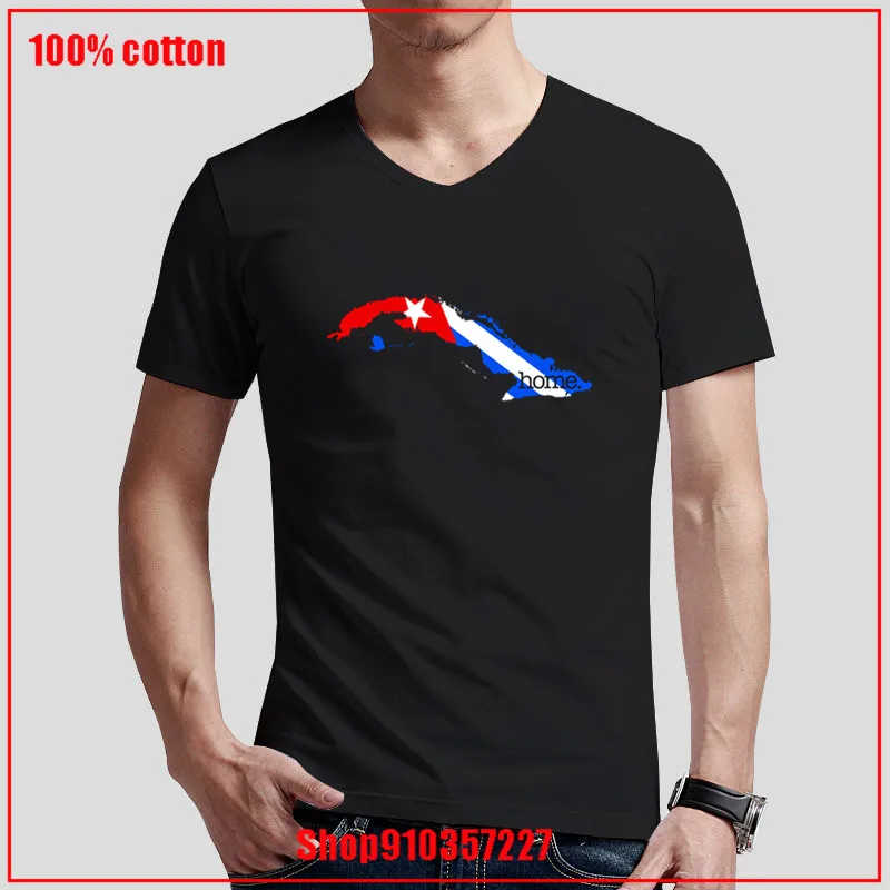 CUBA IS HOME CUBAN V-neck T-shirt High Quality Blouses New Arrival Summer Natural All cotton Shirts Custom Print | Мужская одежда