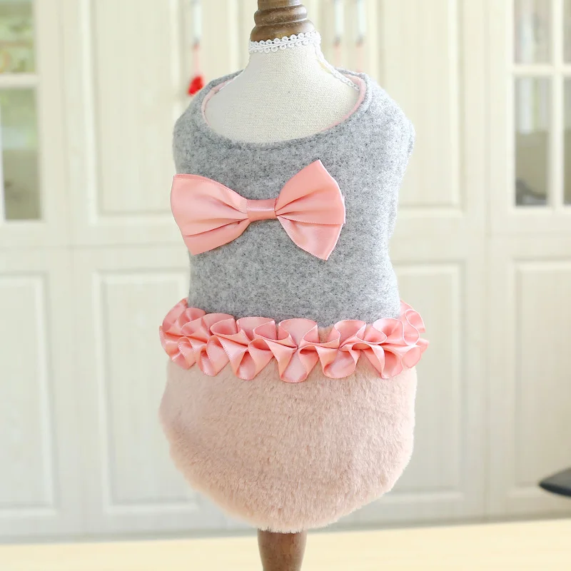 

PETCIRCLE Pet Dress Teddy Pomeranian Bichon Dog Small Dog Autumn Bow Bow Lady Textile Thicken Fashion Lace Skirt