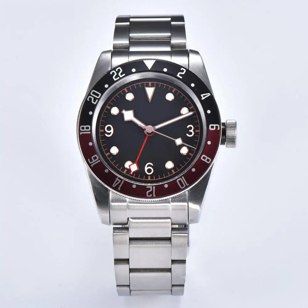 Автоматические GMT мужские часы 41 мм 316L Серебряный чехол из нержавеющей стали черный стерильный циферблат Дата lk22