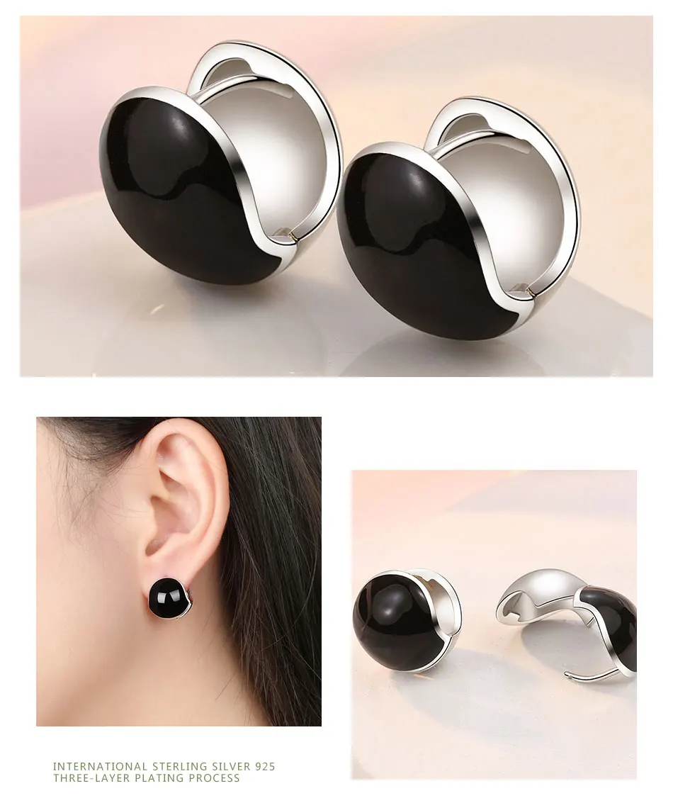 ZDADAN Creolen-Ohrring aus 925er-Sterlingsilber, schwarz, rund, für Damen, Modeschmuck – Detail 4