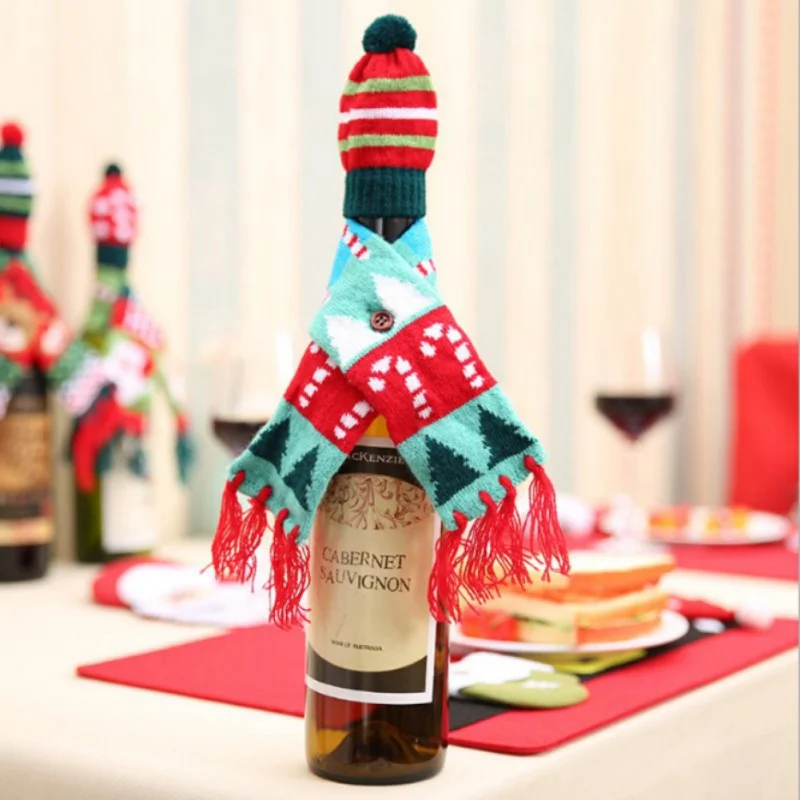 A3 Christmas Table Decoration Wine Bottle Cover Knitted Christmas Scarf and Hat Decor Ornaments for Home New Year's Product - Цвет: A3