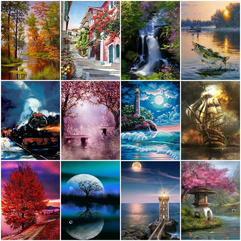 DIY Diamond Embroidery Painting Cross Stitch Picturesque scenery Home Decoration Full Mosaic Crafts 3d Kits For Needlework | Дом и сад