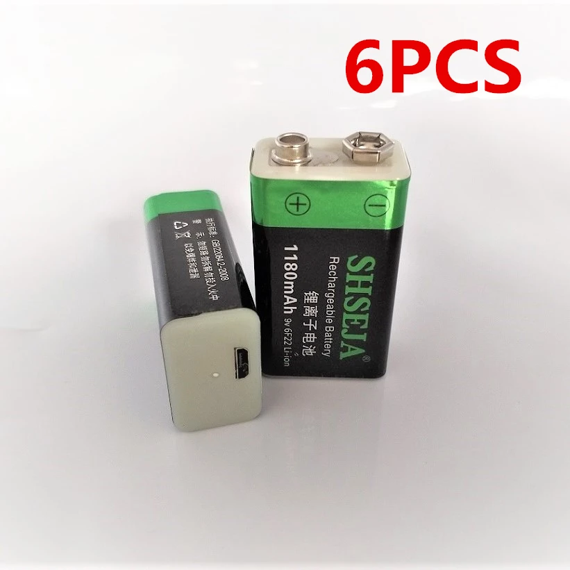 6pcs battery 9V 1180mAh lithium ion battery 6F22 USB rechargeable battery detector toy 9V rechargeable battery free shipping - Цвет: 6pcs battery