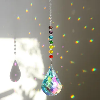 

Chakra Crystal Suncatcher with 76mm AB Gourd Prism Drops Rainbow Maker Craft Chain Hanging Window Ornament Home Garden Decor
