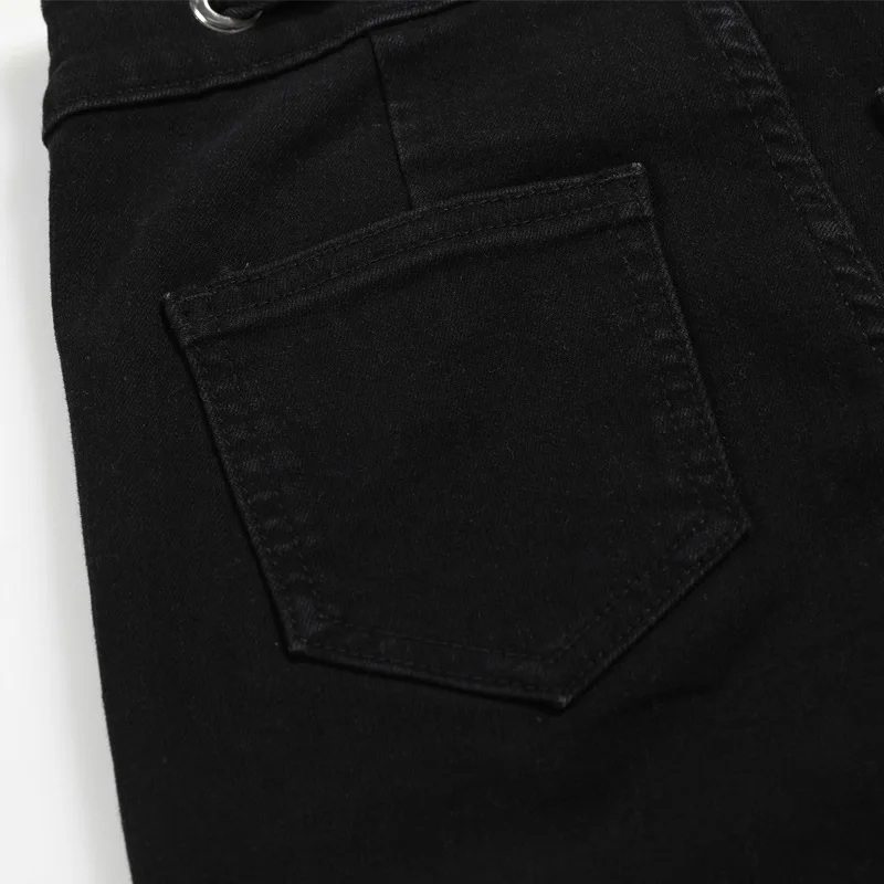 Autumn and winter women's jeans casual solid color high waist stretch slim flared jeans