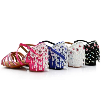 

Summer Children's Diamonds Latin Girls Practice Shoes Professional Soft Bottom Ballroom Latin Competition Dance Shoes