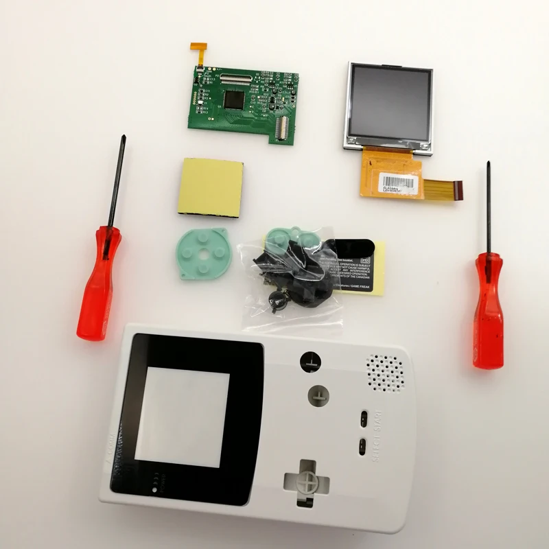 DIY консоль GBC экран комплекты ЖК-экранов Оболочка Чехол кнопки для игры мальчик цветная подсветка ЖК-экран 5 уровней яркость отвертки - Цвет: White