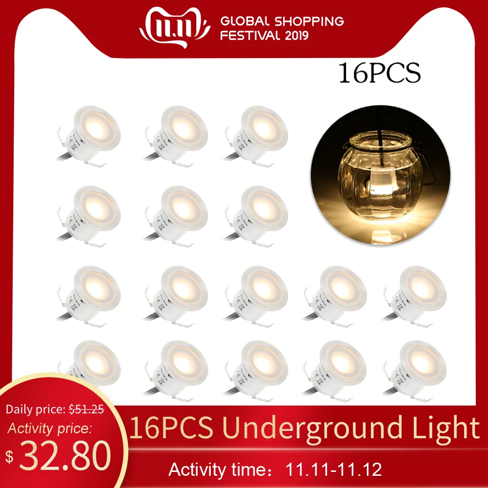

16PCS Recessed Underground Light LED Deck Lamp Outdoor IP67 Waterproof Landscape Light for Garden Floor Home Decoration