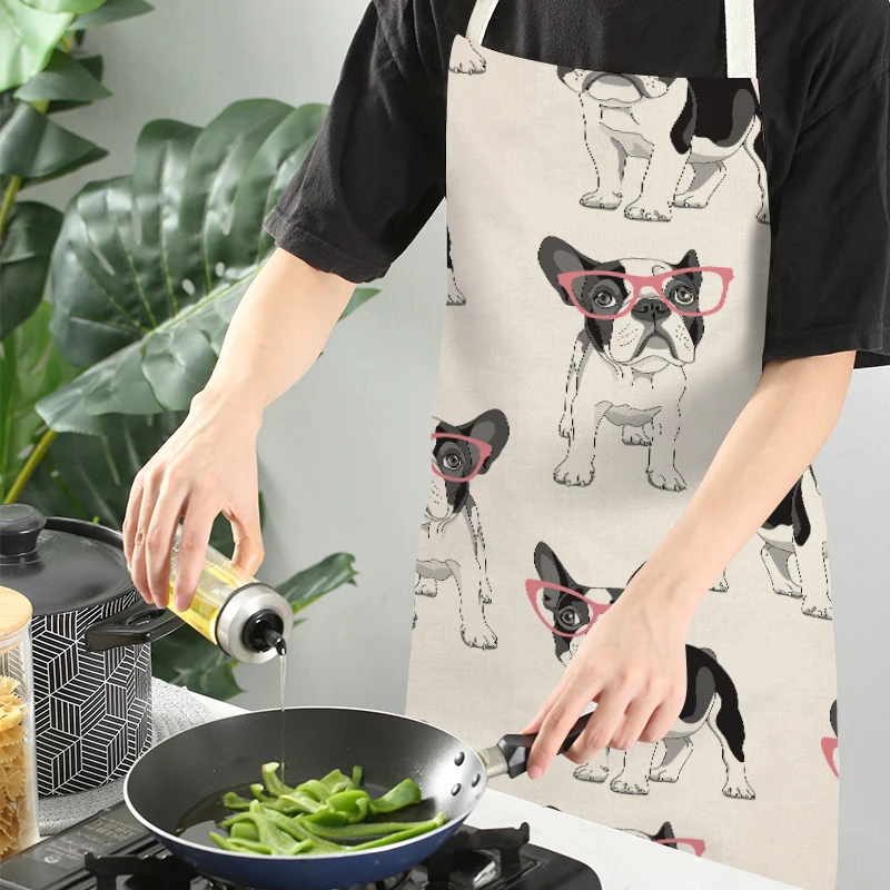 FYMX Cute Dog Apron Kitchen Animal Painted Head Aprons For Chefs Women Men Household Cleaning