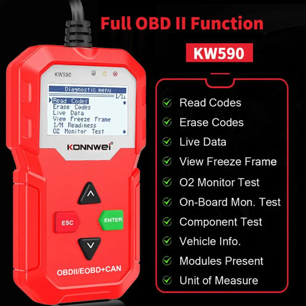 KONNWEI KW590 Профессиональный OBD2 сканер автоматический считыватель кодов
