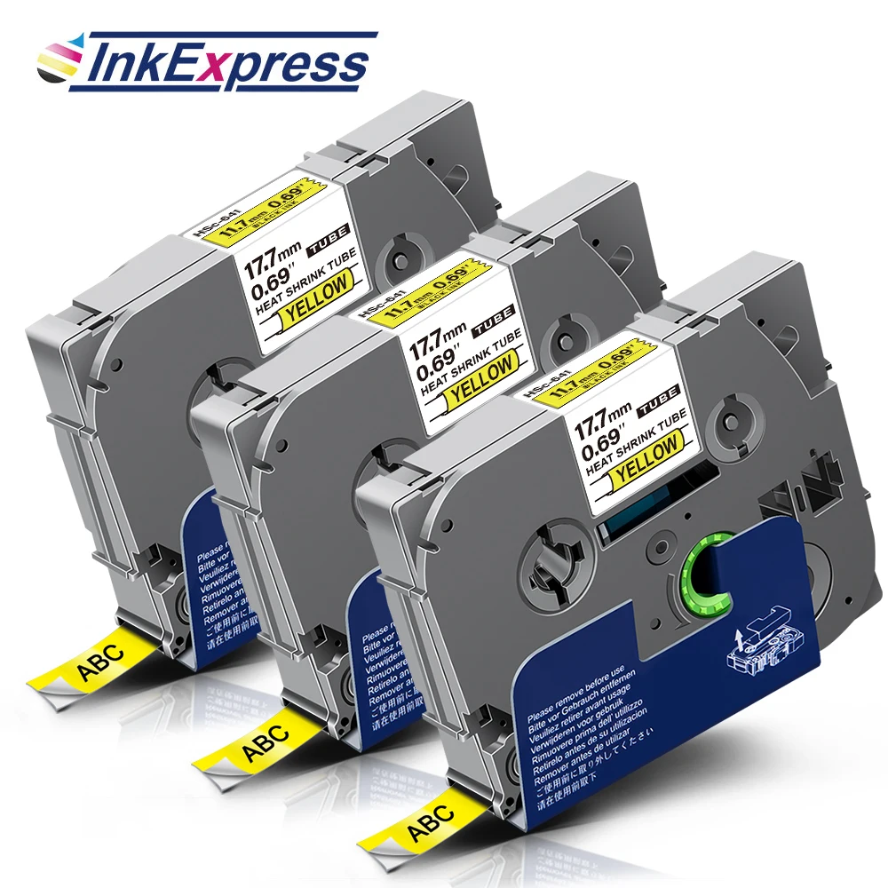 

3PK HSe-241 HSe-641 Labels Black on Yellow Heat Shink Tubes Label Tape Black on White HSE Tape For Brother P-touch Label Maker