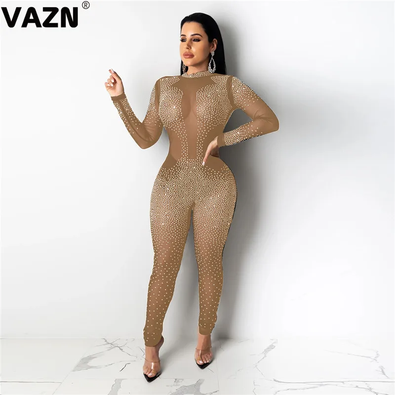 VAZN, белый, черный, новинка, хит, модный, уличный комбинезон, однотонный, Повседневный, бодикон, кружева, Сращивание, сексуальные, длинные штаны, тонкий, длинный комбинезон