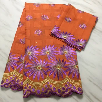 

Orange color 2020 New Africa Cotton Lace Fabric,High Quality Cotton wholesale price 5+2Yards,Senegal Garment Tissu for Man/Women