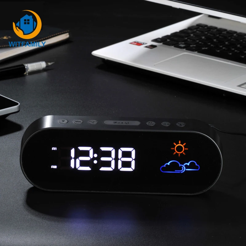 

Electronic Weather Forecast Alarm Clock Snooze Watch Fm Radio Led Digital Colorful Adjustable Brightness Desk Mute