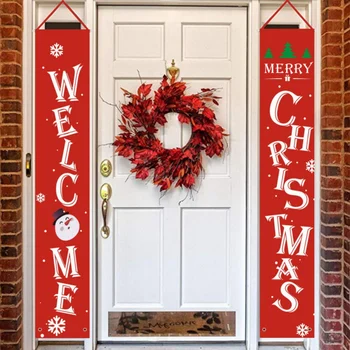 

Welcome Merry Christmas Banner Christmas Hanging Sign For Indoor Outdoor Door Display Decorations