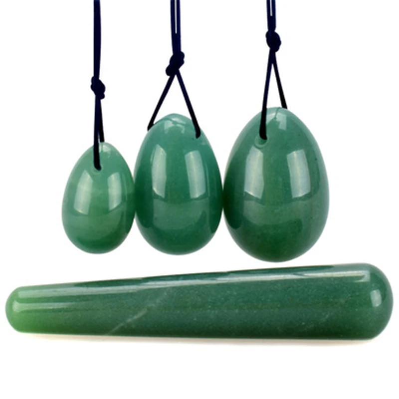 Natural Green Yoni Egg Set Jade Eggs Yoni Wand Crystal Massager Kegel Exerciser Vaginal Muscle Tightening Pelvic Massage Stone