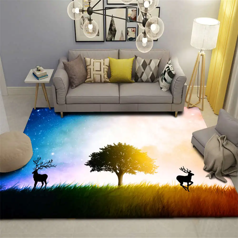 Скандинавский стиль, модные 3D коврики с рисунком оленя, коврик для спальни, Противоскользящий коврик для дивана, пола, мягкий фланелевый ковер для гостиной