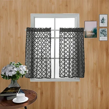 

2pieces geometric sheer curtain kitchen coffee short curtain window treatment rod pocket process finished curtains DL-AG001#4