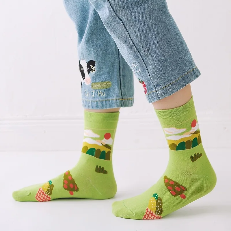 Jeseca/милые женские носки с мультяшным принтом; зимние толстые теплые носки; японский кавайный стиль для девочек; милые винтажные уличные носки в стиле Харадзюку