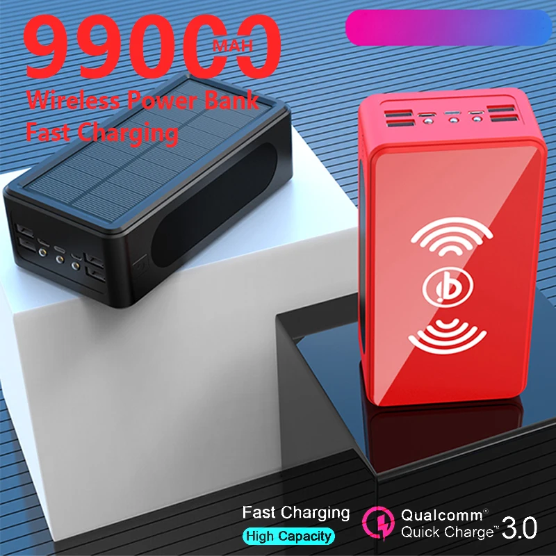 99000 мА/ч Wireless Power Bank портативный 4USB LEDLight солнечное зарядное устройство с большой