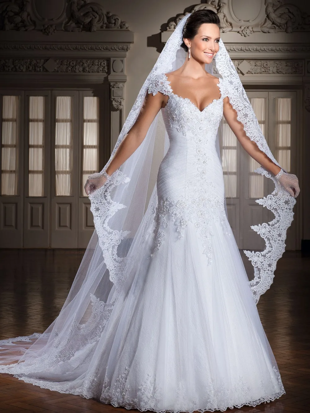 ^Cheap Vestidos de noiva renda vestido de casamento vintage applique kant wedding dress mermaid bruid jurken verwijderbare rok AF28