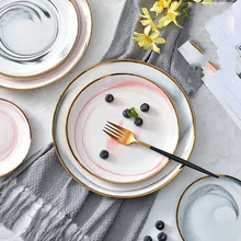 Керамическая тарелка в скандинавском стиле, тарелка, керамическая тарелка с вестерном мрамором, Повседневная тарелка, посуда, дренаж скота, фруктовая тарелка